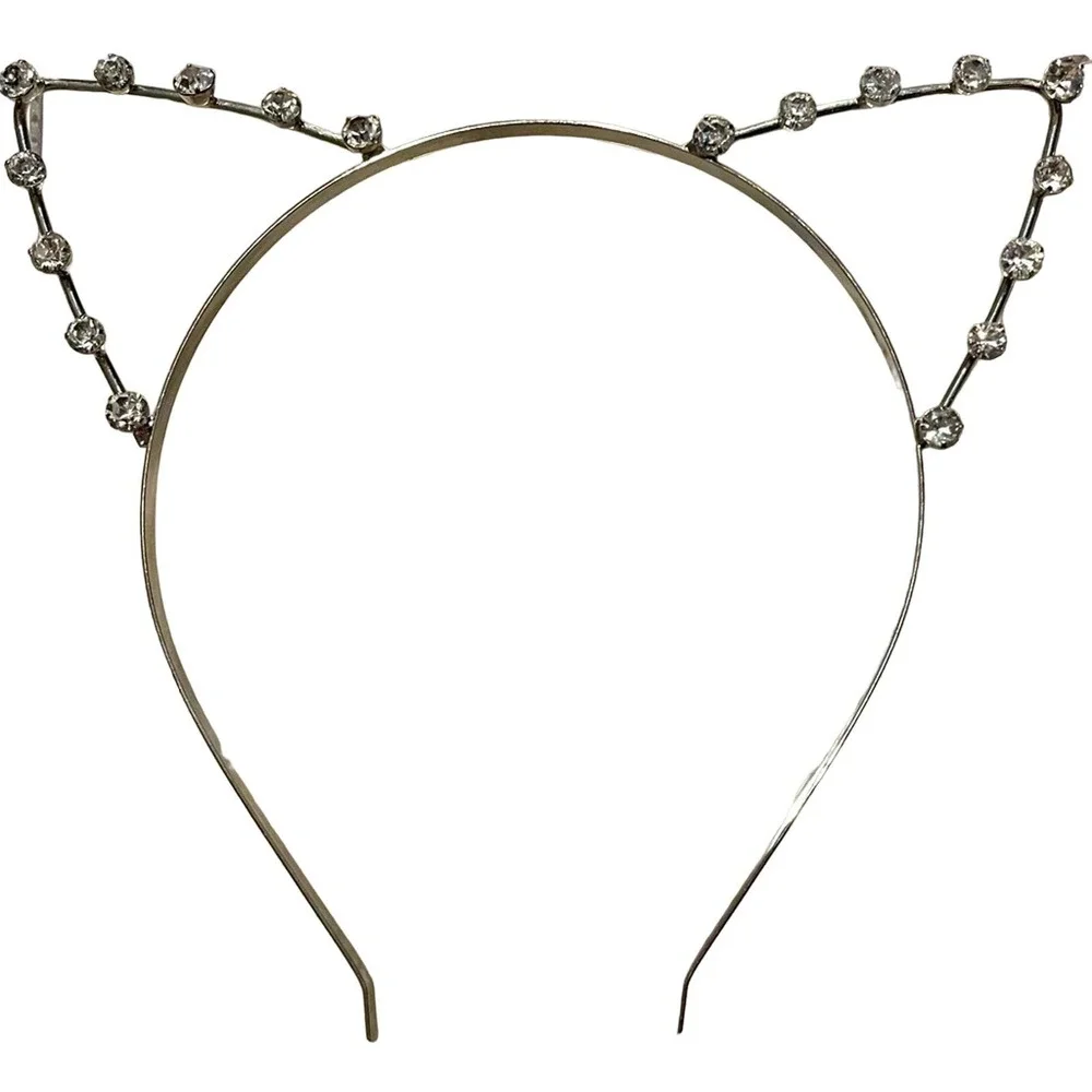 Rhinestone Cat Ear Headband - Silver